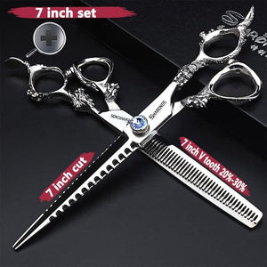 Japan 440C 5.5/6 inch Hair Professional Stylist Bearing Scissors - Salon Studio Modeling Tools - Thinning Scissors (7 inches, 2 Pieces)