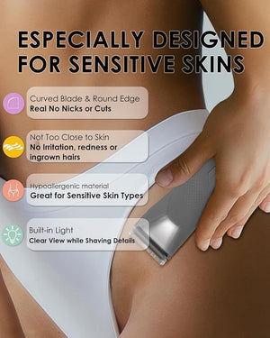 Manscape for Men, Groin Trimmer for Men and Women, Body Hair Trimmer and Ball Trimmer with Light, Pubic Hair Shaver, Manscaper Kit, 7 Precisions, Waterproof Wet/Dry Grooming (Grey)