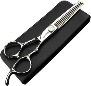 6/7/8-Inch Professional Hair Scissors Haircut Rose Pattern Hair Scissors Styling Tools Japanese Stainless Steel Scissor Set (6-in thinning scissors)