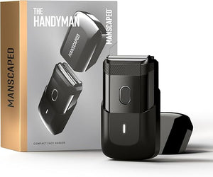MANSCAPED¢ç The Handyman¢â Compact Face Shaver ? Portable Men¡¯s Travel Facial Hair Groomer USB-C Rechargeable Razor Electric Foil Face Shaver Waterproof Cordless Dual-Action SkinSafe¢ç Foil Blades