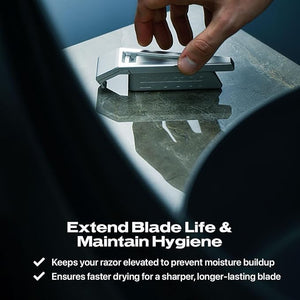HYPE X1 Razor Stand - CNC Machined Aerospace-Grade Aluminum - Secure &amp Stylish Storage for X1 Razor - Prevents Blade Dulling and Corrosion - Enhances Hygiene &amp Aesthetics -Silver