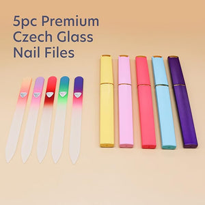 Bona Fide Beauty Czech Glass Nail File Set with Hard Cases 5 Pack Reusable Crystal Etched Fingernail Files