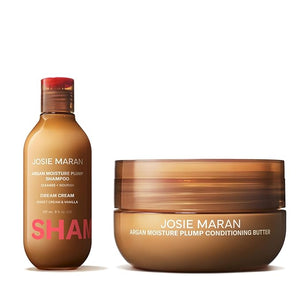 Josie Maran Love is in the Hair Kit - Includes Argan Moisture Plump Hair Shampoo &amp; Conditioner Butter - Hydrating &amp; Volumizing - Strengthens &amp; Repairs Strands - Dream Cream (2 Piece Set)