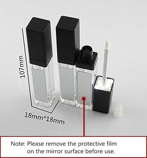 10 Pcs 7.5ml Square Clear Plastic Lip Gloss Tubes Vials with Mirror LED Light Lip Glaze Tube Bottles Empty Refillable Makeup Lipstick Tube DIY Cosmetic Container Travel for Woman Girl(Black)