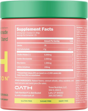 Oath Nutrition Sport Sugar Free Pre-Workout Powder Melonade Stand Contains Creatine Monohydrate Caffeine and Beta Alanine Pre Workout Powder for Women and Men 25 Servings