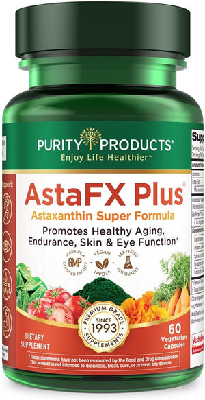 Purity Products AstaFX Plus - Astaxanthin Super Formula - 30 Day Supply from Supports Endurance - Promotes Healthy Skin - Supports Visual Health - Up to 6000 Times More Powerful Than Vitamin C
