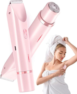 Bikini Trimmer for Women, Dual-Head Women's Electric Razor, 2-in-1 Electric Shaver for Women Pubic Hair/Legs/Arms/Underarm/Face, IPX7 Waterproof Wet/Dry Use (Rose Pink)