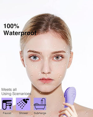 NgraCoola CLIE Facial Cleansing Brush - Waterproof &amp Rechargeable Face Scrubber for Men &amp Women Cleansing Exfoliating &amp Massaging - Violet