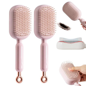 Retractable Cushion Massage Comb 2026 New Self Cleaning Hair Brush Anti Static Self Cleaning Hair Brush for Women Men (Pink#2Pcs)