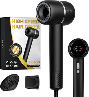 Ionic Hair Dryer Fast Drying Thermo-Control Professional Blow Dryer Low Noise Lightweight Magnetic Diffuser and Concentrator for Curly &amp Straight Hair 160000 RPM High-Speed Brushless Motor B