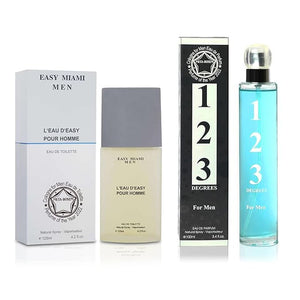 META-BOSEM Easy Miami+123 Degrees Men's Cologne Collection Eau de Toilette Natural Spray - Fresh Woody Scents - Holiday Gift Set (Pack of 2) Each 3.4 Fl Oz Total 6.8 Fl Oz