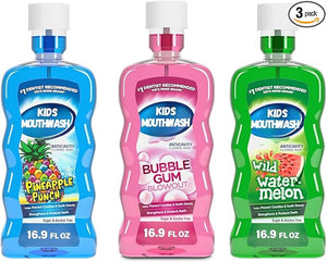 Kids Anticavity Fluoride Mouthwash Variety Pack Sugar &amp Alcohol Free Bubble Gum Pineapple &amp Watermelon 16.9 fl. oz. (3 Pack)