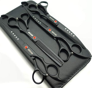 7.0in Professional Pet Grooming Scissors set,Straight &amp; Thinning &amp; Curved scissors 4pcs set for Dog grooming (Matt Black)