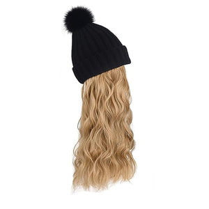 Women Winter Beanie Hat with Wig Big Wavy Curly Hair Extensions Knit ski Snow Cap Attached Party Daily Weddings Wig