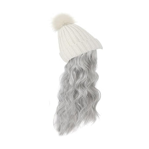 Women Winter Beanie Hat with Wig Big Wavy Curly Hair Extensions Knit ski Snow Cap Attached Party Daily Weddings Wig