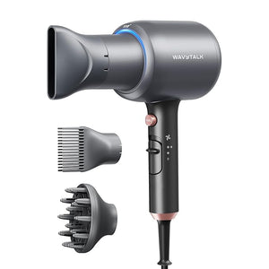 Wavytalk Blow Dryer, Blown Away Ionic Hair Dryer for Curly Hair with Diffuser, 1875W Fast Drying Blow Dryer with Ceramic Technology, 3 Attachments for All Hair Types, Light and Quiet, Grey