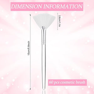 60 Pcs Fan Facial Brushes Fan Mask Soft Facial Applicator Brushes Acid Brush Cosmetic Makeup Blush Applicator Tools for Esthetician Eyeshadow Peel Mud Cream(White)