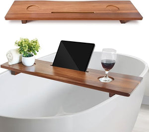 Luxe Premium Acacia Wood Bathtub Tray Caddy with Adjustable Legs 35x9 Inch Large Wooden Bath Tub Board Anti-Tipping Bath Shelf Over Tub Bathtub Accessories