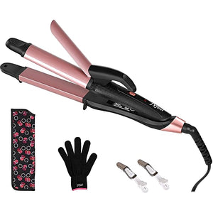 2 in 1 Hair Straightener and Curler, 1 Inch Ceramic Flat Iron &amp; Curling Iron Combo, Mini Travel Dual Voltage 100?240V, Fast PTC Heating, 360¡Æ Swivel Cord, Heat?Resistant Travel Pouch, Rose Gold