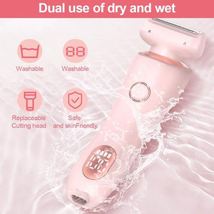Glide Pro 3.0 Razor for Women 2025 New 2 in 1 Wet &amp Dry Waterproof Electric Razors for Women Womens Razor with Removable Head Cordless Shaver Razors for Leg Arm Underarm Bikini Area (Pink)