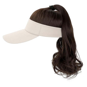 Hat Wig for Women Baseball Cap Wig with Curly Synthetic Hair Extensions Ponytail Cap wig Sun Hat with Hair