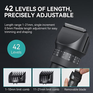 Beard Trimmer for Men - Professional 42 Adjustable Length Settings Hair Clippers Body Hair Trimmer for Men Precision Shaving Facial Head Nose Trimmers LED Display IPX6 Waterproof Mustache Trimmers