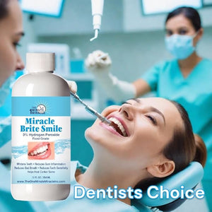 Miracle Brite Smile - Essential Oxygen Rinse Mouthwash for Whiter Teeth Fresher Breath and Healthier Gums Peppermint 12 fl. oz. Our Brand is Reconmended by Dentists.