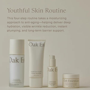 Oak Essentials Youthful Skin Routine Set | 4-Step Skin Renewal Kit with Peptide Serum Face Polish Cleansing Milk &amp Moisture Balm