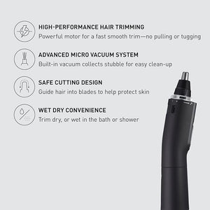 Panasonic Ear and Nose Hair Trimmer for Men with Vacuum Cleaning System Powerful Motor and Dual-Edge Blades for Smoother Cutting Wet/Dry ? ER-GN70-K (Black)