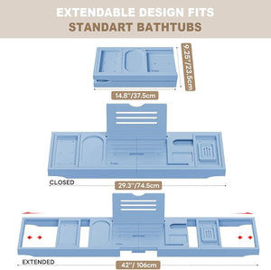 Yirilan Foldable Bamboo Bathtub Tray Caddy Bathtub Tray Blue