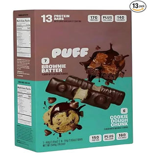 Puff Protein Bars7 Brownie Batter 6 Cookie Dough Chunk Flavor 17g Protein Gluten Free 19.2 oz 13 Variety Pack