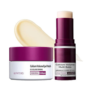 Eye Care Duo ? Calcium Volume Multi Balm Stick + Hydrogel Under Eye Patches 60ea (30 Pairs), Hydrating &amp; Smoothing Eyes Treatment, Gentle on Skin, Travel-Friendly