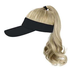 Visor Hat Wig for Women Baseball Cap Wig With Curly Synthetic Hair Extensions Ponytail Cap Wig Sun Hat With Hair Wig