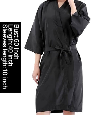 WUWEOT 4 Pack Salon Client Gown Robes Cape Waterproof Hair Dye Cape 43 Inch Long Black Soft Kimono Style Barber Smock for Hair Stylist with Adjustable Tie to Hair Cutting Hair Coloring