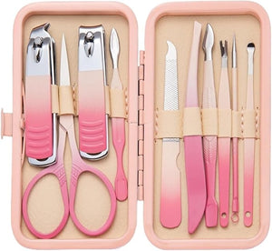 Manicure Set 7/10/13/19Pcs Set Pink Manicure Set Nail Scissors Stainless Steel Nail Clippers Nail Tools Facial/Hand/Foot Care Pedicure Tools Fingernail Cutter(10Pcs Set)
