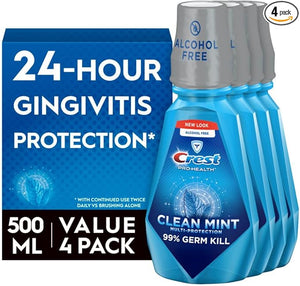 Crest Pro-Health Clean Mint Mouthwash CPC Antigingivitis/Antiplaque Mouthwash 500 mL (16.9 Fl Oz ) Pack of 4 Crest Mouthwash Gingivitis Treatment