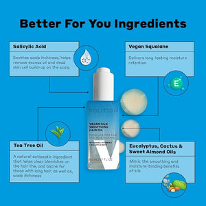 Volition Beauty Vegan Silk Smoothing Hair Oil with Vitamin E + Salicylic Acid | Anti-Frizz Leave-In Treatment | Adds Shine Nourishes Dry Ends Soothes Scalp | Clears Blemishes on Hair Line &amp Bacn