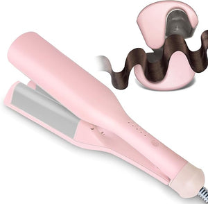 Beach Wave Curling Iron Deep Waver Hair Tool, Mermaid Hair Waver for Women Crimper, Anti-Scald, Dual Voltage, 1.4 Inch Ceramic Double Barrel Wavy Curling Iron, Pink