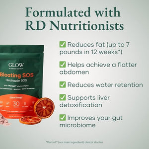 Glow Bloating SOS Drink Powder Bloating Relief for Women with Morosil &amp Digestive Enzymes for Water Retention Metabolism Gut Health &amp Immune Support Citrus Orange - Dietitian Co-Developed