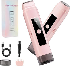 Bikini Trimmer for Women: 2-in-1 Electric Shaver with Digital Display,IPX7 Waterproof &amp; Easy Cleaning&amp; Travel Lock - Dual Head Trimmer for Underarms, Legs, Face (Pink)