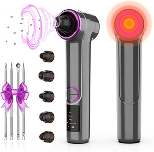 Blackhead Vacuum Removers, Pore Suction Cleaner with Heating, 3 Adjustable Suction Levels &amp; 9 Modes, Comedone Extractor Kit with 5 Heads for Nose &amp; Electric Face Deep Pore Cleansing