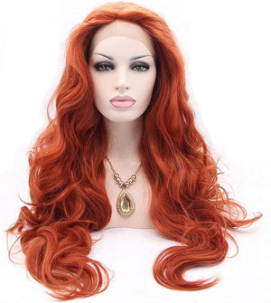 Melody Copper Red Wigs Body Wave Wigs360# Color Synthetic Ginger Lace Front Wigs for Women 180% Density Half Hand Tied Heat Resistant Fiber Hair Dating Cosplay Gift 24 inch
