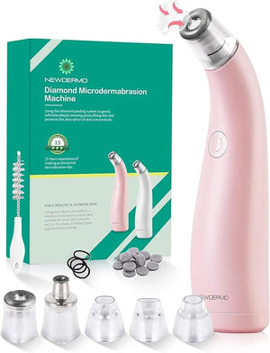 NEWDERMO 2-in-1 Microdermabrasion Machine for Facial Diamond Microdermabrasion Device USB Rechargeable - Advanced Home Facial Treatment Machine (Pink)