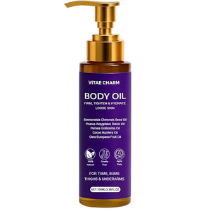 Vitae Charm Body Oil Luxury Body Oil for Crepe Skin Firming Tightening &amp Hydrating Body Serum with Vitamin E and Sweet Almond Oil Smooths Skin for Women