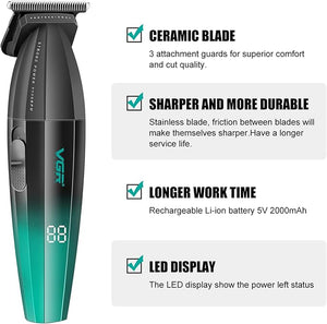 VGR 906 Fresh Fade Professional Hair Trimmer 9000rpm Zero Gapped Beard Trimmer for Men DLC T-Blade Cordless Hair Clipper for Barbers and USB Rechargeable Green