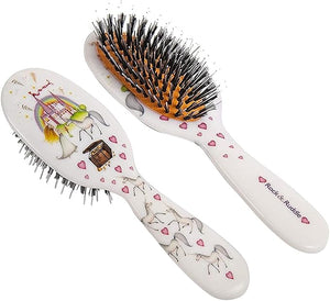 Rock &amp Ruddle Natural Mixed Boar Bristle Hair Brush for Women and Kids (Small/Travel Size 17.5cm) - Perfect for Wet or Dry Hair Detangling Smoothing Blowdrying - Made in UK - Unicorns Design
