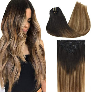 GOO GOO Clip in Hair Extensions Real Human Hair Remy Human Hair Extensions Clip ins for Women Natural Human Hair 12inch 85g 7Pcs 2/6/18 Balayage Brown to Dirty Blonde