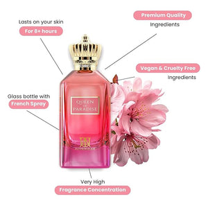 Queen of Paradise Long Lasting Perfume for Women - Eau de Parfum - Strawberry Vanilla Lavender Mandarin Fragrance Luxury Arabian Perfume 3.4oz (100ml)