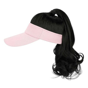 Visor Hat Wig for Women Baseball Cap Wig with Curly Synthetic Hair Extensions Ponytail Cap Wig Sun Hat with Hair Wig