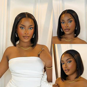 Karlami Bob Wig Human Hair Frontal Lace Wig Glueless Wigs Human Hair Pre Plucked Transparent Bob Lace Front Wigs for Women 150% Density (5x5 Straight Bob Wig Black Color 8 Inch)